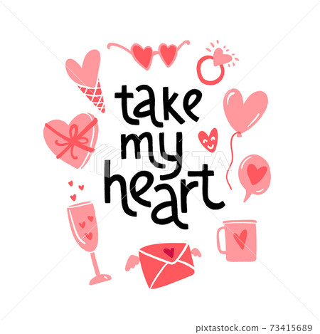 Valentine's Day Card. Hand drawn lettering with... - Stock Illustration ...