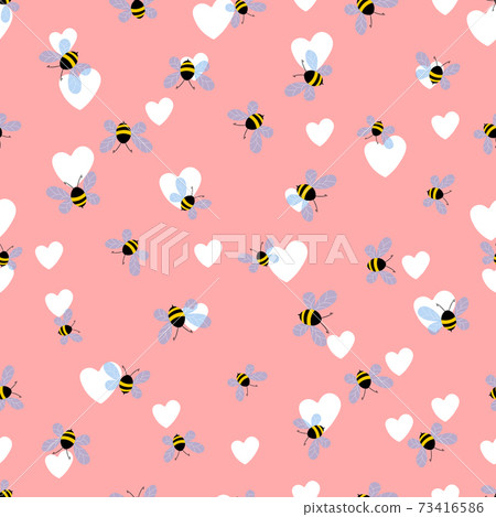 Seamless pattern with bees and hearts on color... - Stock Illustration ...