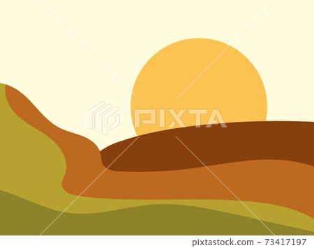 Green hills landscape in minimalist style. Boho decor for prints, posters and interior design. Mid Century modern decor. Green fields. Vector illustration Green hills landscape in minimalist style. Boho decor for prints, posters and interior design. Mid Century modern decor. Green fields. Vector illustration 73417197