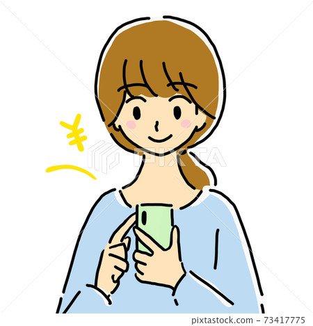 Illustration of a young woman making money on her smartphone Illustration of a young woman making money on her smartphone 73417775