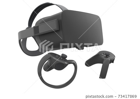 Virtual reality glasses and controllers for online gaming isolated on white Virtual reality glasses and controllers for online gaming isolated on white 73417869