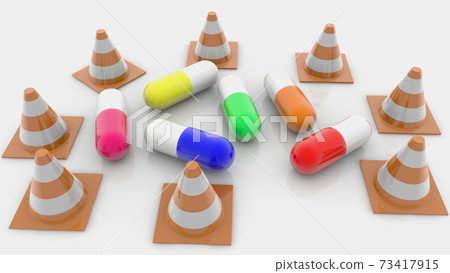 Concept of pills with traffic cones around 73417915