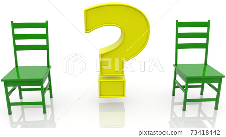 Question mark between two chairs.Social distancing concept 73418442