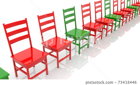 Row of chairs in red and green.Social distancing concept Row of chairs in red and green.Social distancing concept 73418446
