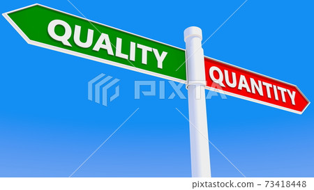 Signpost with quality and quantity concept Signpost with quality and quantity concept 73418448
