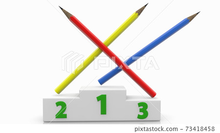 Three colorful pencils on winner podium Three colorful pencils on winner podium 73418458