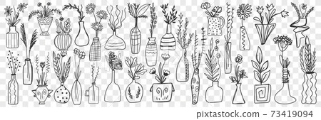 Flowers in pots doodle set 73419094
