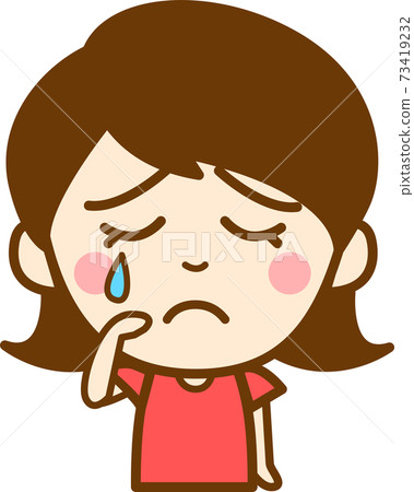 Illustration of the upper body of a girl who mourns while shedding tears 73419232