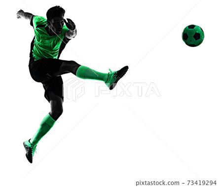 young soccer player man silhouette shadow isolated white background young soccer player man silhouette shadow isolated white background 73419294
