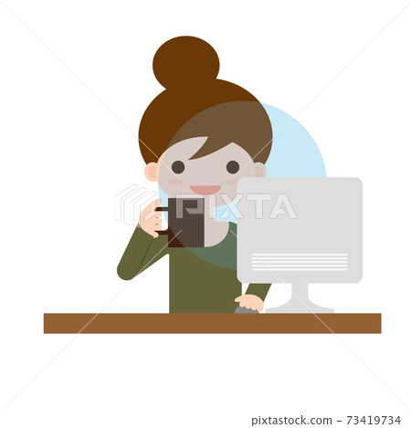 沐浴在個人電腦藍光下的圖像的女性插圖 沐浴在個人電腦藍光下的圖像的女性插圖 73419734
