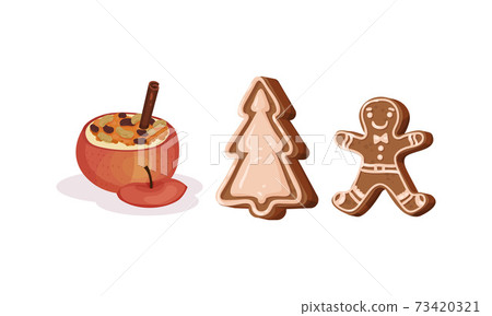 Sweet Gingerbread Cookie with Sugar Glaze and Stuffed Apple as Christmas Treat and Dessert Vector Set Sweet Gingerbread Cookie with Sugar Glaze and Stuffed Apple as Christmas Treat and Dessert Vector Set 73420321