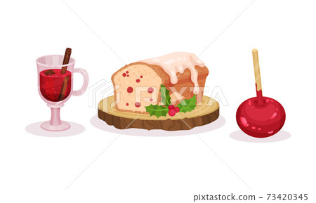Traditional Christmas Treat and Winter Holiday Dessert with Muffin and Mulled Wine in Glass Vector Set Traditional Christmas Treat and Winter Holiday Dessert with Muffin and Mulled Wine in Glass Vector Set 73420345