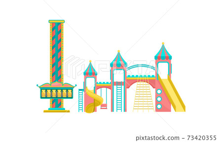 Castle with Ladders and Slide as Amusement or Entertainment Park Attractions Vector Set Castle with Ladders and Slide as Amusement or Entertainment Park Attractions Vector Set 73420355