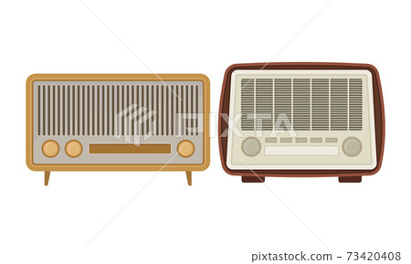 Retro Radio Receiver or Wireless as Electronic Device Receiving Radio Waves Vector Set Retro Radio Receiver or Wireless as Electronic Device Receiving Radio Waves Vector Set 73420408