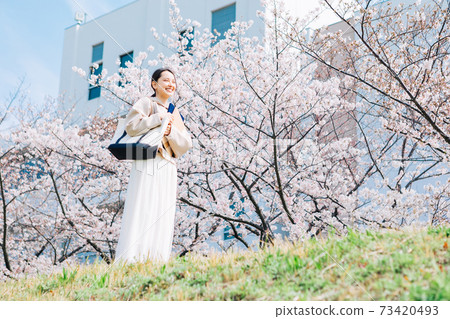Cherry blossoms and a young woman Cherry blossoms and a young woman 73420493