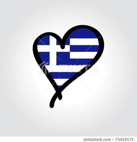 Greek flag heart-shaped hand drawn logo. Vector illustration. 73420575