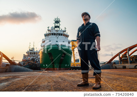 Marine Deck Officer or Chief mate on deck of offshore vessel or ship 73420840