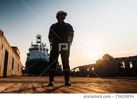 Marine Deck Officer or Chief mate on deck of offshore vessel or ship 73420854