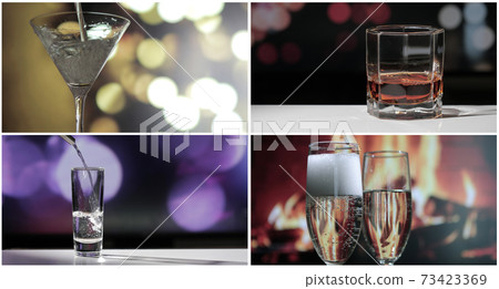 Strong alcoholic drinks in glasses on the table. Strong alcoholic drinks in glasses on the table. 73423369