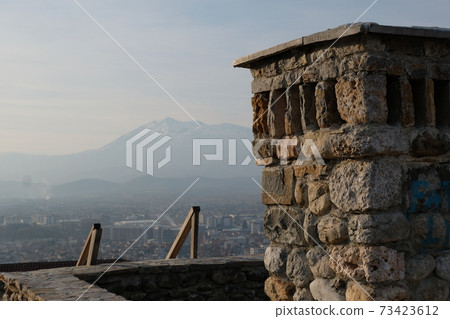 View from the old castle of Prizren, Kosovo at sunset. 73423612