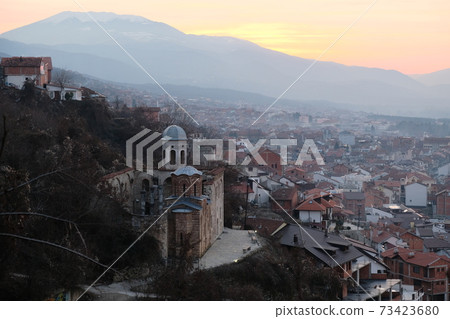 View from the old castle of Prizren, Kosovo at sunset 73423680
