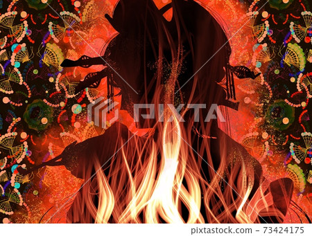Illustration of Yoshiwara Oiran trembling with anger and a burning flame Illustration of Yoshiwara Oiran trembling with anger and a burning flame 73424175