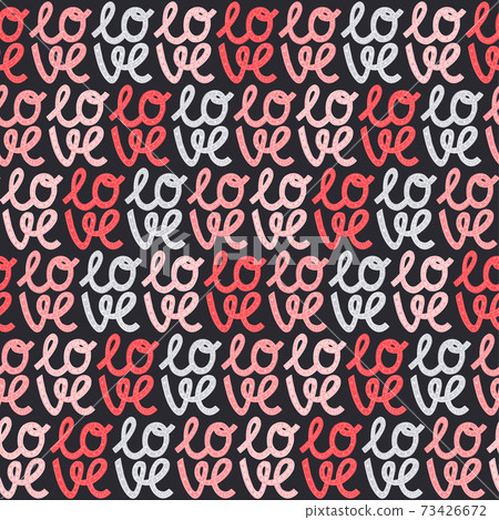 Valentine's Day seamless pattern. Love elements and modern lettering on a dark isolated background. 73426672