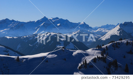 Stunning view from the Saanersloch summit station, Swiss Alps. 73429295