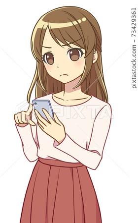 操作智慧型手機的便衣女子生氣了 73429361