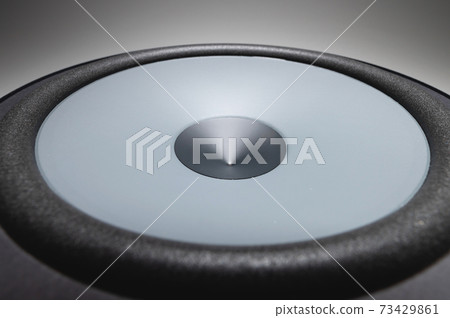 New car speakers on a white background in contrasting light. Wide angle audio background 73429861