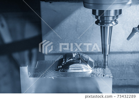 The CNC milling machine cutting the mold parts. The CNC milling machine cutting the mold parts. 73432289