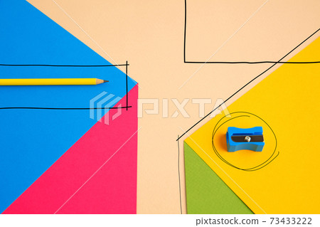 Stationery in bright pop colors with visual illusion effect, modern trendy line art Stationery in bright pop colors with visual illusion effect, modern trendy line art 73433222