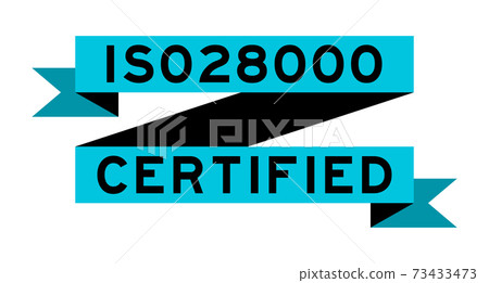 Vintage blue color ribbon banner with word ISO 28000 certified on white background Vintage blue color ribbon banner with word ISO 28000 certified on white background 73433473
