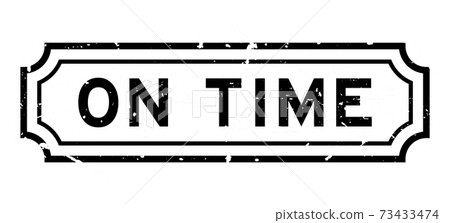 Grunge black on time word square rubber seal stamp on white background Grunge black on time word square rubber seal stamp on white background 73433474