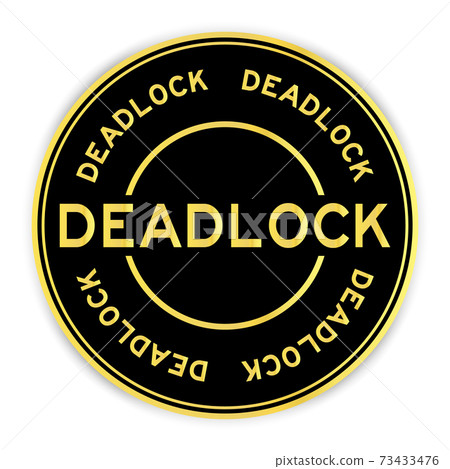 Black and gold color round sticker with word deadlock on white background Black and gold color round sticker with word deadlock on white background 73433476