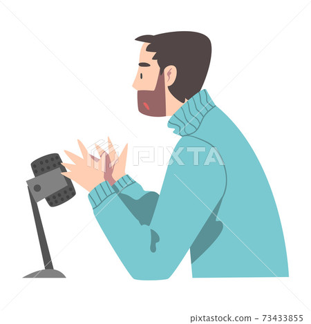 Man Recording Audio Podcast at Workplace, Radio Host Communicating in Studio Cartoon Style Vector Illustration Man Recording Audio Podcast at Workplace, Radio Host Communicating in Studio Cartoon Style Vector Illustration 73433855
