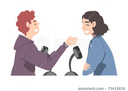 Man and Woman Recording Podcast, Radio Host Interviewing Guest in Studio on Air, Podcasting Cartoon Style Vector Illustration Man and Woman Recording Podcast, Radio Host Interviewing Guest in Studio on Air, Podcasting Cartoon Style Vector Illustration 73433858