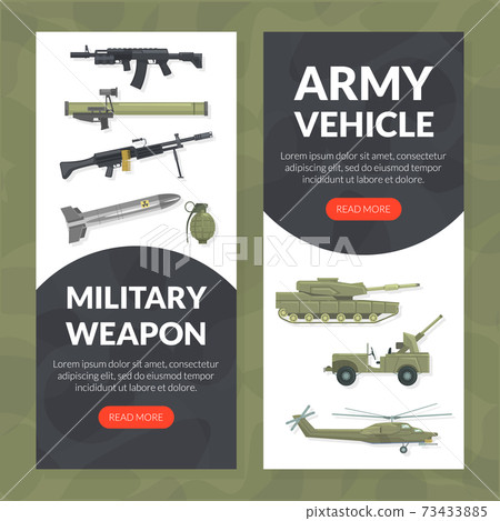 Military Weapon Landing Page Template, Army Vehicle Website Interface Flat Vector Illustration 73433885