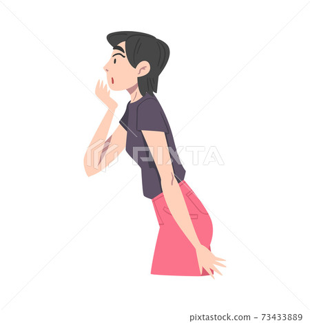 Shocked Young Woman, Emotional Reaction Concept, Side View of Surprised and Amazed Person Cartoon Style Vector Illustration 73433889