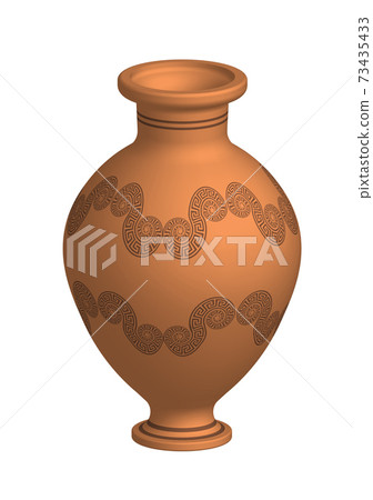 Greek clay jug with ornament elements, patterns. Isolated vector on white background 73435433