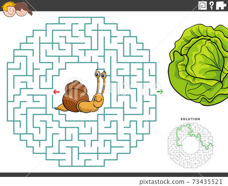 maze educational game with funny snail and lettuce 73435521