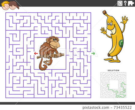 maze educational game with funny monkey and banana 73435522