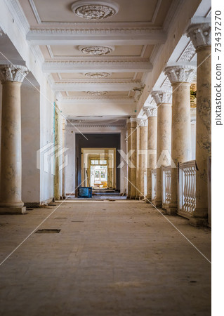 The interior of abandoned building of the Soviet sanatorium Georgia in Gagra, Abkhazia The interior of abandoned building of the Soviet sanatorium Georgia in Gagra, Abkhazia 73437270
