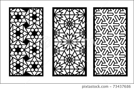 Laser arabesque jali pattern. Set of decorative vector panels for laser cutting. Template for interior partition in arabesque style. Ratio 1 to 2. 73437686