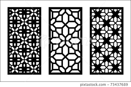 Laser pattern. Set of decorative vector panels, screens for laser cutting. Template pattern for interior partition in arabesque style. Ratio 1 to 2. Laser pattern. Set of decorative vector panels, screens for laser cutting. Template pattern for interior partition in arabesque style. Ratio 1 to 2. 73437689