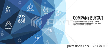 Companies merging together, one buying out the other - icon set Companies merging together, one buying out the other - icon set 73438015