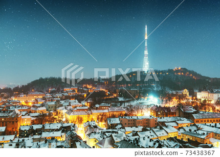 Gorgeus cityscape of winter Lviv city Gorgeus cityscape of winter Lviv city 73438367