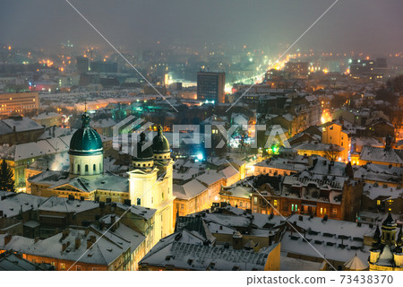 Gorgeus cityscape of winter Lviv city Gorgeus cityscape of winter Lviv city 73438370
