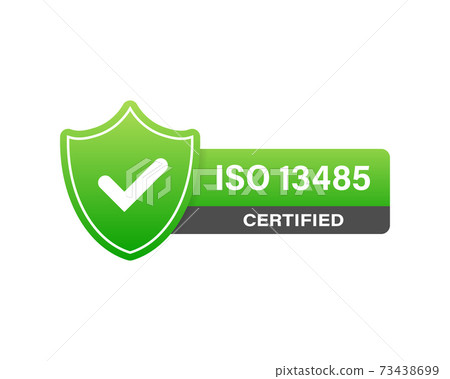 ISO 13485 Certified badge, icon. Certification stamp. Flat design vector. ISO 13485 Certified badge, icon. Certification stamp. Flat design vector. 73438699