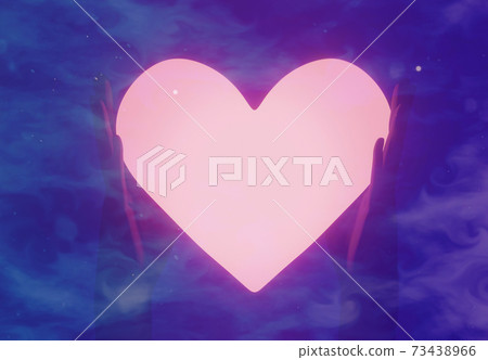 Hold a luminous bright heart in hands. Giving a heart, love. Heart symbol in hands. 3d illustration 73438966